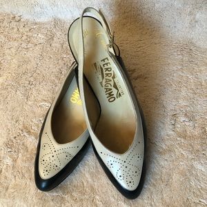 Salvatore Ferragamo for Saks Fifth Avenue Calf and Patent Sling-Back Shoes